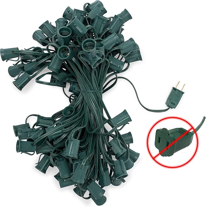 HLO Lighting C9 Light Stringer | Thick Commercial Grade SPT-2 Wire | for Use with C9 String Lights | 12" Socket Spacing | 100-Foot Green Wire