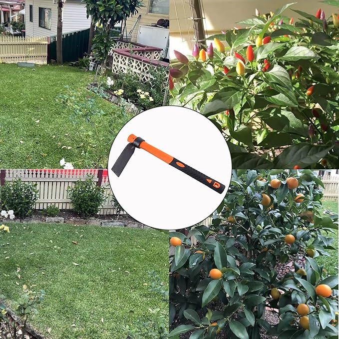 Single Head Hoe with Heavy Duty Forged Adze and Ergonomic Non-Slip Handle for Loosening Soil, Gardening, Transplanting Outdoor 39mm/15-Inch