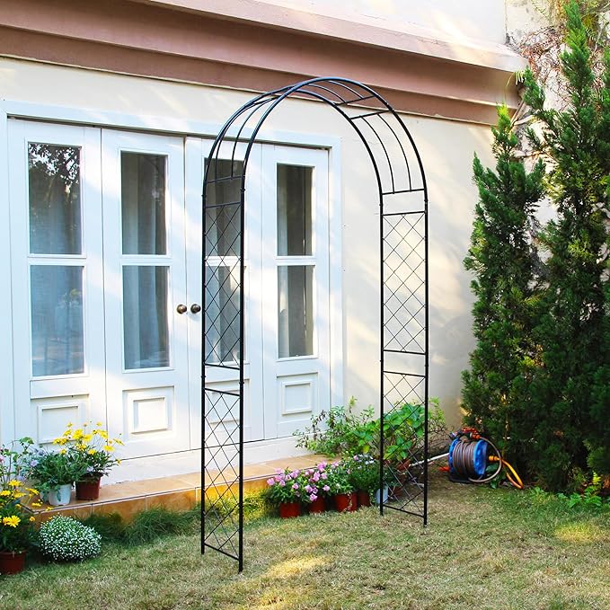 Garden Arbor 7.9 Ft High x 3.8 Ft Wide Sturdy Metal Archway with Ground Stakes to Enhance Stability for Different Grounds, Garden Arch Trellis Pergola for Climbing Plants, Decoration