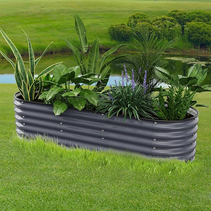Oval Raised Garden Bed for Outdoors - 6.5X2X1.4 FT Galvanized Planter Raised Beds, Metal Planter Box for Vegetables,Flowers, Herbs, and Succulents(Deep Gery)