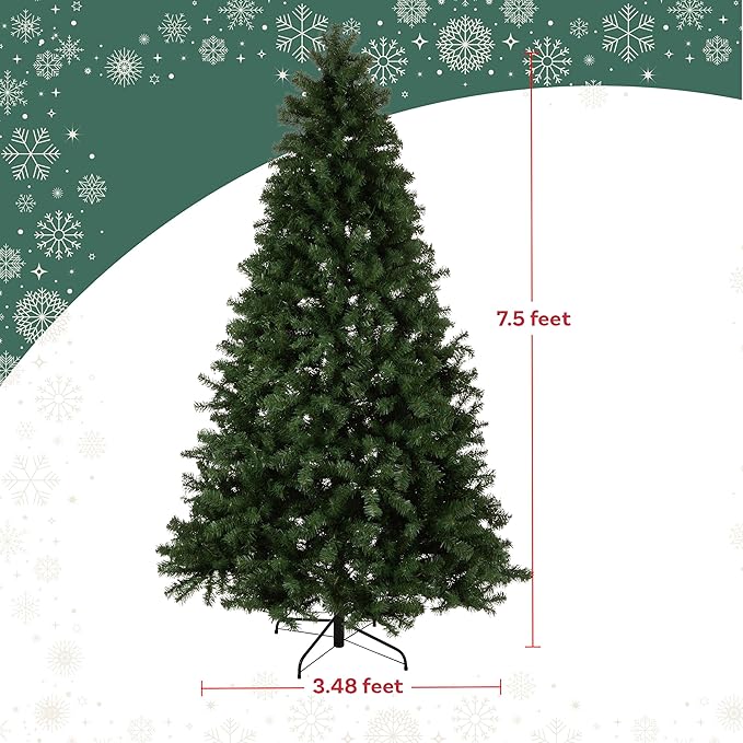 7.5ft Prelit Christmas Tree - Artificial Spruce Xmas Tree with 450 Warm White and Color Changing LED Lights, 1346 Realistic Branch Tips, and Stand - Easy to Assemble 3PC Christmas Trees by Elf Stor