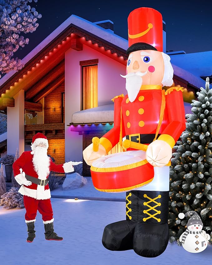 VCOKEN 12FT Christmas Inflatables Nutcracker Outdoor Decorations, Giant Christmas Inflatable with Big Bass, Built-in LEDs Inflatable Nutcracker Blow Ups for Xmas Decor Holiday Party Yard Garden Lawn
