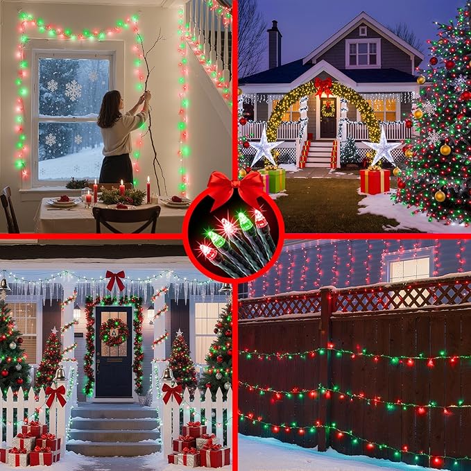 340 LED 90FT Christmas String Lights Outdoor, 12 Pro Modes and Timer Memory & Brightness, Plug in Waterproof Dark Green Wire Twinkle Light for for Xmas Yard Tree Wedding Party Decor (Red & Green)