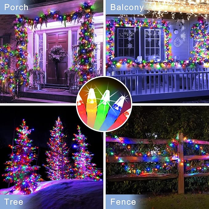 180 LED 59ft Christmas String Lights Indoor Outdoor, 8 Modes Christmas Fairy Lights with Timer & Momory, IP44 Waterproof Christmas Tree Lights for Xmas Patio Yard Fence Balcony Garden (Multicolor)