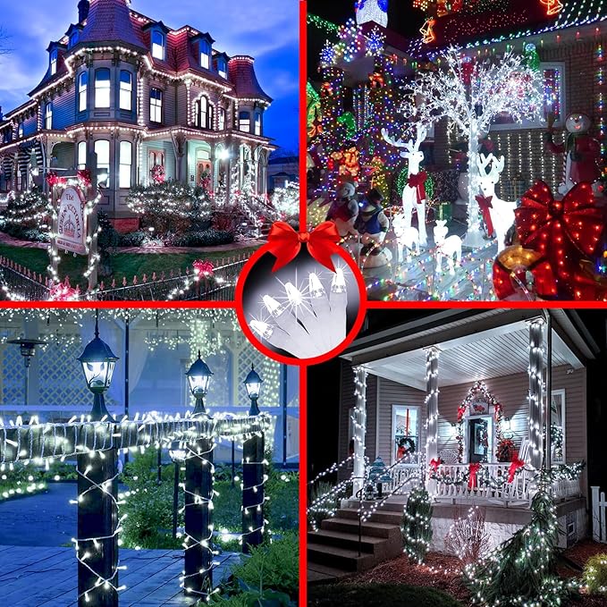 750 LED 256FT Christmas String Lights Outdoor, Christmas Light with 8 Lighting Modes& Timer & Memory, Plug in Outdoor Waterproof Clear Wire Twinkle Light for for Xmas Yard Tree Party Decor Cool White