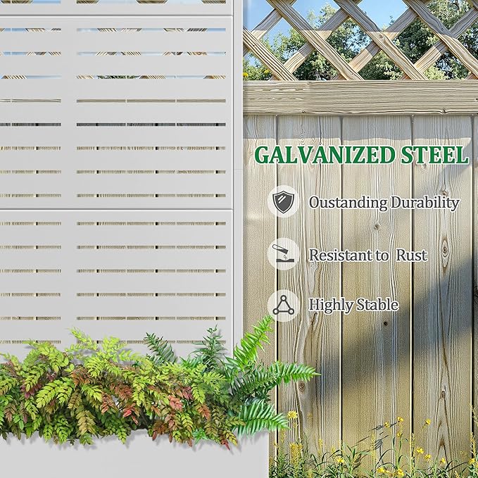 Metal Raised Garden Bed with Trellis, 2 in 1 Trellis with Planter Box & Privacy Screen for Climbing Plants, Vine, Outdoor Standing Flower Beds with Drainage Holes, 35.4"L x 15.7"W x 70.9"H, White