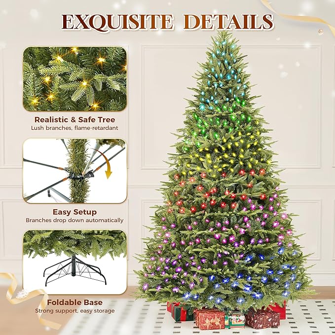 HOLLO STAR 12 ft Prelit Christmas Tree with 1800 LED Lights, App Control, Aspen Artificial Christmas Tree, Multi-Color RGBW Lights, 8334 PE & PVC Branch Tips, for Home, Party