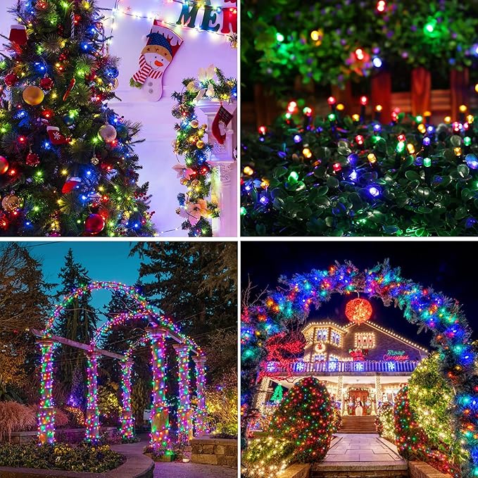 kemooie 500 LED Christmas String Lights, 164FT 8 Lighting Modes with Memory Plug in Waterproof Green Wire Lights, for Outdoor Birthday Christmas Party Garden Balcony Decorations (Multicolored)
