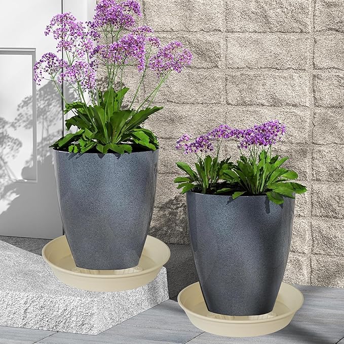 4 Pack Plant Saucer 8 inch, 10 12 14 17 inch, Plant Stand Plastic Plant Saucers for Indoors Outdoor, Heavy Duty Flower Planter Drip Trays for Pots, Pot Saucers for Plants, Grow Bags Saucers