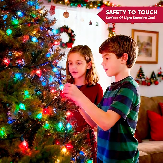 Joiedomi C6 Multicolor Christmas Lights, 100 LED Steady On Strawberry Lights, 33.66 FT Connectable Christmas String Lights for Indoor Outdoor Party Home Yard Xmas Tree House Decorations, Green Wire