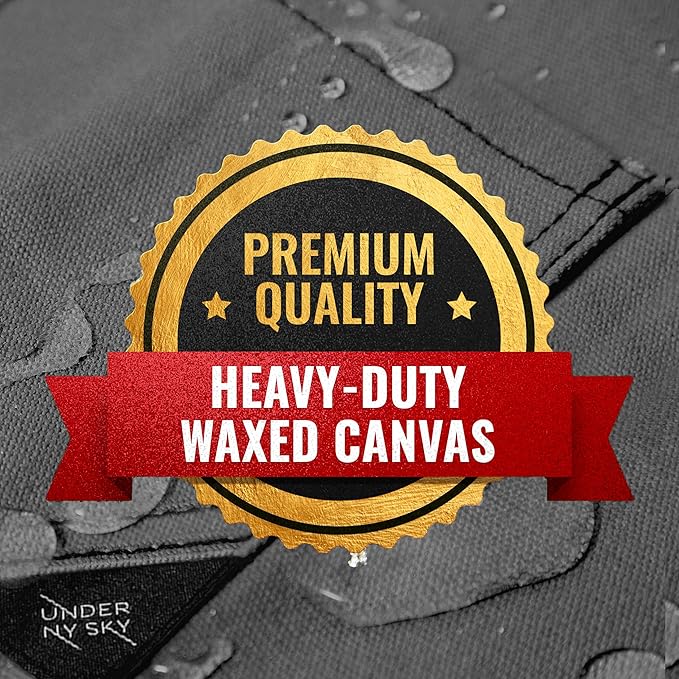 Under NY Sky Tool Gray Apron – Heavy-Duty Waxed Canvas, Leather Reinforcement, Extra Pockets – Adjustable for Men and Women – Pro Mechanic, Woodworker, Blacksmith, Plumber, Electrician, Welder Aprons