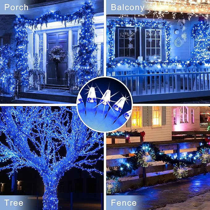 180 LED 59ft Christmas String Lights Indoor Outdoor, 8 Modes Christmas Fairy Lights with Timer & Momory, IP44 Waterproof Christmas Tree Lights for Xmas Patio Yard Fence Balcony Garden (Blue)