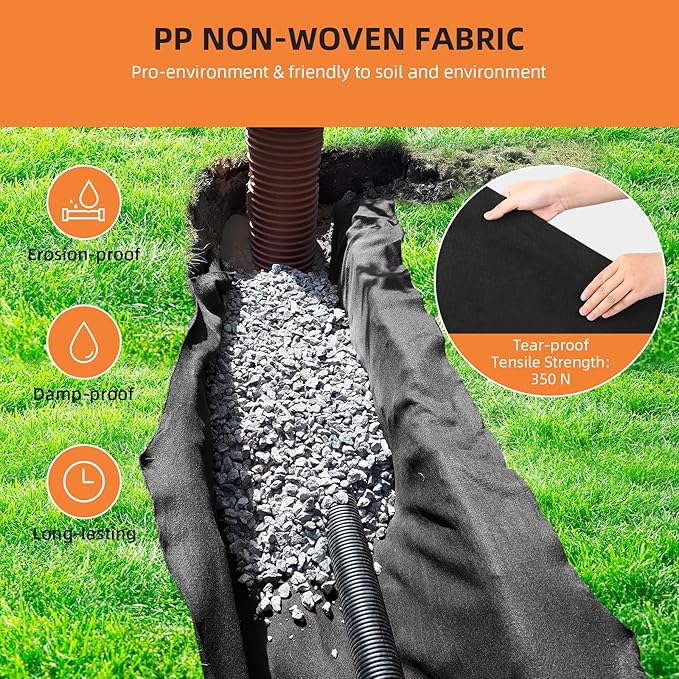 Towallmark Geotextile Landscape, 3ft x 300ft & 6oz Geotextile Fabric, PP Drainage 350N Tensile Strength & 440N Load Capacity, for Driveway & Road Stabilizationr, Erosion Control, French Drains