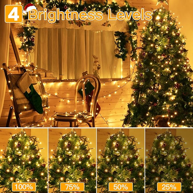 Ollny Christmas Lights 262FT 800LED, Plug-in Outside Tree Lights with Timer and 8 Modes, Remote Control Waterproof Dimmable Outdoor String Light for House Yard Patio Xmas Decorations(Warm White)