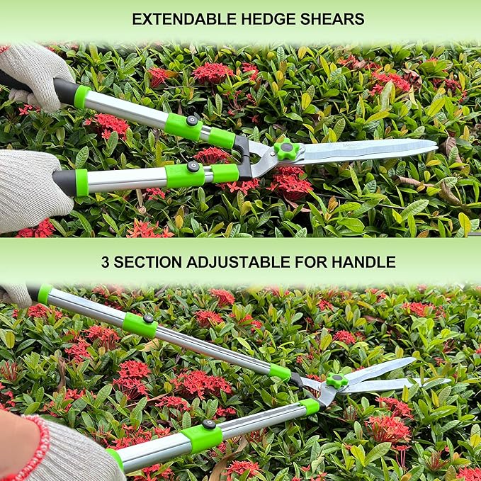 Garden Hedge Shears for Trimming Borders, Extendable Handle Clippers & Shears, Pruning Trimmers with Wavy Blade, Professional Bush Cutter, Gardening Pruners Scissors