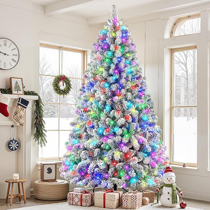 SHareconn 4ft Prelit Snow Flocked Spruce Artificial Christmas Tree with Remote (2025 Upgraded), 170 Pre-Lit Multi-Color RGB Lights, Full Snow Branch Tips for Home, Office, Xmas Decoration, 4 FT