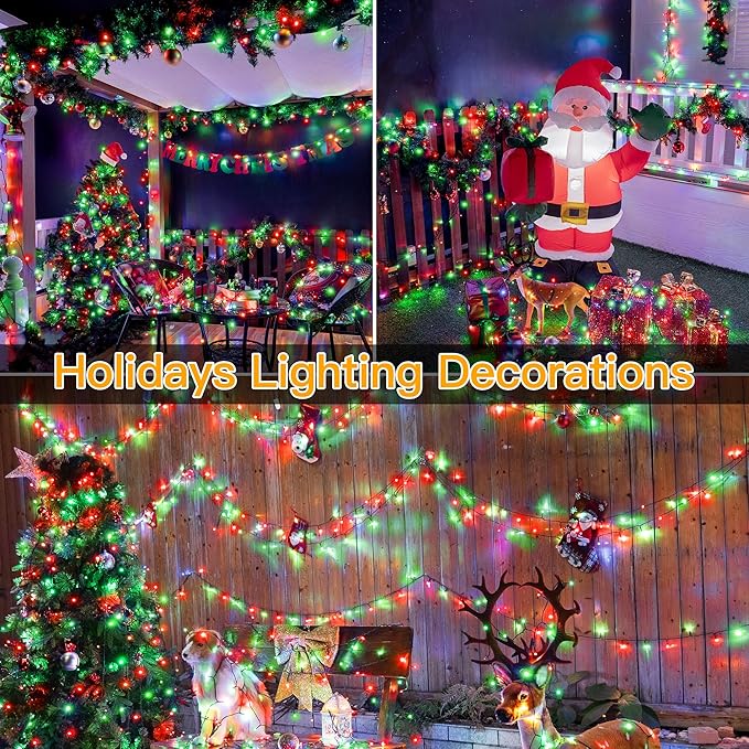 Ollny Christmas Lights, 1000LED 328FT Long Christmas Tree Lights with 8 Modes Remote Timer IP44 Waterproof, Outdoor String Lights for Tree House Yard Outside Xmas Decorations (Red+Green)