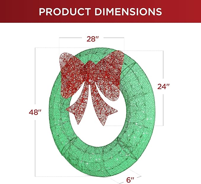Best Choice Products 48in Pre-Lit Outdoor Christmas Wreath Decoration, LED Metal Holiday Decor for Home w/ 140 Lights, Bow - Green/Red