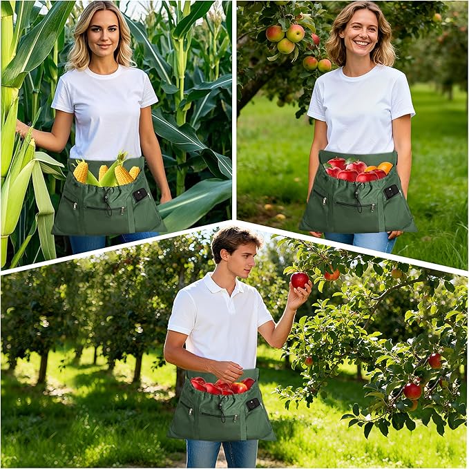 Gardening Apron, Garden Aprons with Pockets & Drawstring Bag, Waterproof 600D Fruit Storage Harvest Picking Apron Pouch for Women & Men