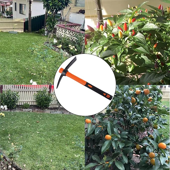 Mattock Hoe Pick Axe with Heavy Duty Forged Adze and Ergonomic Non-Slip Handle 15-inch for Gardening, Hunting, Landscaping Outdoor