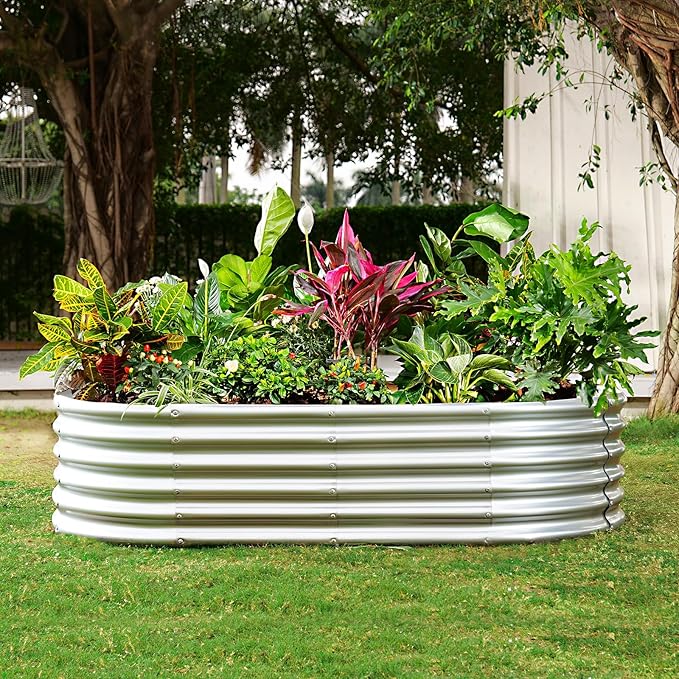 Land Guard Galvanized Planter Raised Beds, 6×3×1.99ft Galvanized Water Trough, Keyhole Raised Garden Bed Metal