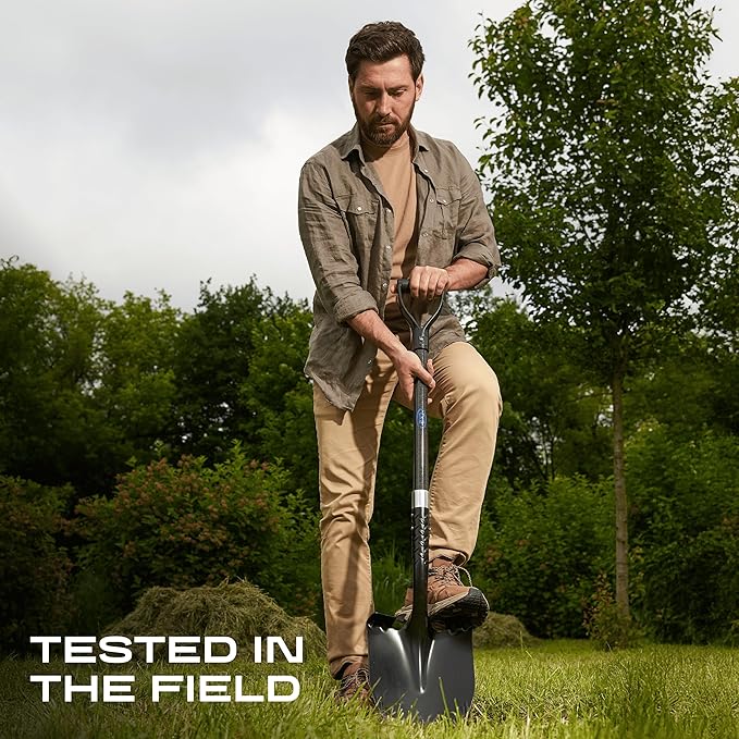 CKG Carbon Garden Shovel for Digging 43 Inches, Heavy Duty Gardening Shovel with Round Blade and Comfortable D Grip Spade Shovel for Gardening, Landscaping, Construction, Round Blade