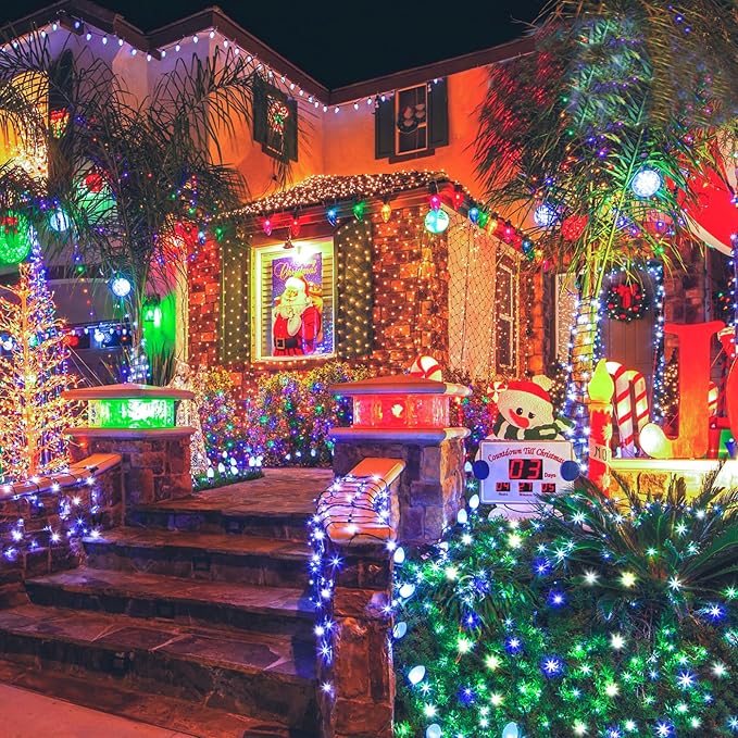 KNONEW 600ft 1500 LED Christmas String Lights Outdoor 8 Modes & Timer Fairy Light Plug in Waterproof for Xmas Yard Tree Wedding Party Holiday Decorations (Blue and White)