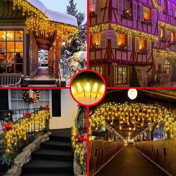 1620LED 164ft Christmas Lights, 360Drops 12 Modes Warm White Christmas String Lights Outdoor Dimmable, Waterproof Christmas Decoration Fairy Lights with Timer for Indoor Eaves Party Patio Window Fence