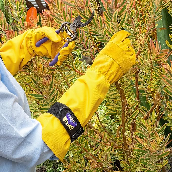 Gardening Gloves Lightweight Tough Heavy Duty Long Sleeve Leather Pruning Gloves with Adjustable Strap