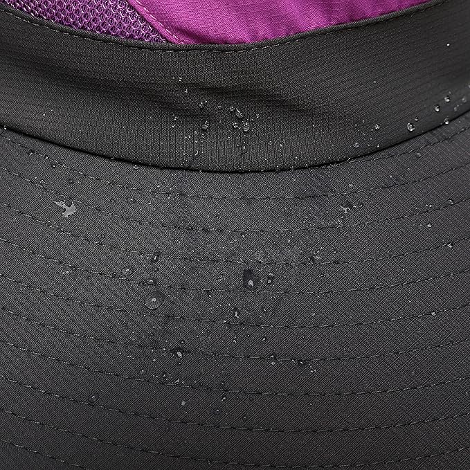 Womens Summer Sun Hat Beach Hat Wide Brim Outdoor UV Protection Hat Foldable Cool Mesh Ponytail Bucket Hat