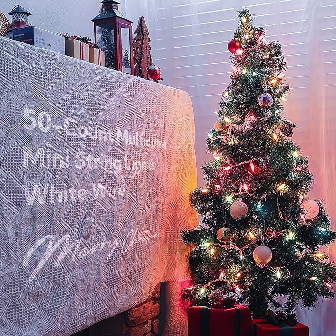 Christmas Decorations Mini String Lights,13feet 50Count Light Set on White Wire Plug in End-to-End Connectable for Indoor Outdoor Party Yard Garden Patio Home Easter Decor, Multicolored