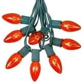 C9 Orange Christmas Light Set - Outdoor Roofline & Patio String Lights - 25 Foot Green Wire