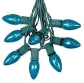 Novelty Lights C9 Teal Christmas String Light Set - Outdoor Christmas Light String - Hanging Christmas Lights - Roofline Light String - Outdoor Patio String Lights - Green Wire - 25 Foot