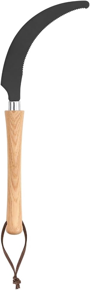 Berry&Bird Grass Sickle with Sawtooth, Heavy Duty SK5 Carbon Steel Blade Sickle Knife Scythe Garden Tool, Brush Clearing Sickle Weeding & Harvesting Tool for Gardeners/Farmers - Ashwood Handle