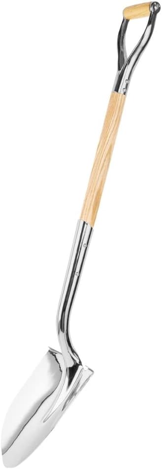 Truper 33127 Polished Chrome Ceremonial Shovel - High Carbon Steel Blade with Steel D American Ash Handle, Extended Socket, 14 Gauge Blade, 27-Inch
