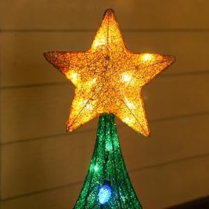 Hykolity 5 ft. Christmas Tree with Star Topper, Metal Frame Outdoor Decor, Multi-Color Bulbs + Green LEDs, Lighted Holiday Displays