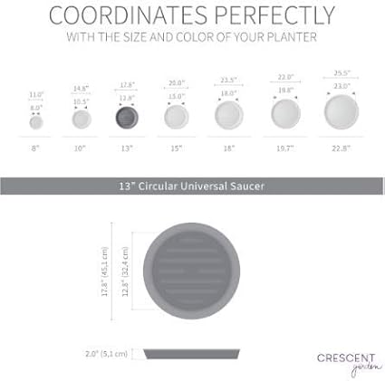 Crescent Garden Universal Round Planter Saucer, Durable Drainage Dish for Plant Pots, Heavy-Duty Plant Dishes Saucer, Indoor & Outdoor Plant Trays - Slate (13 inch Inner, 18 inch Outer Diameter)