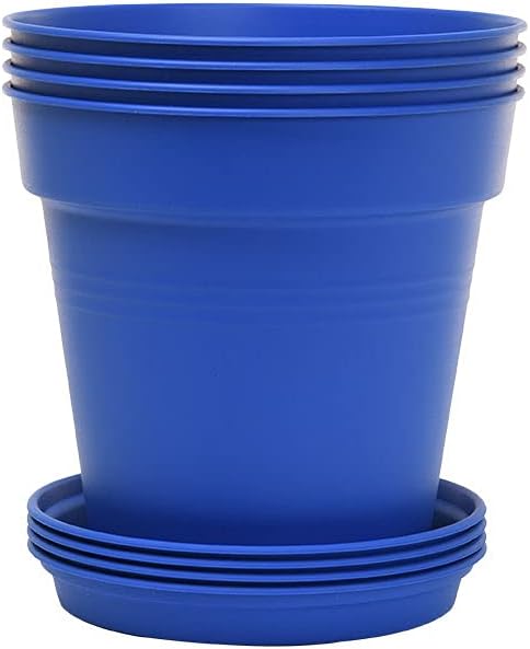 Mintra Home Garden Pots 4pk - Flowers, Herbs, Plants, Indoor, Outdoor, Colorful, Wholesale, Bulk (Blue, 13cm Diameter (5in))