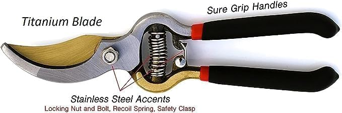 GARDEN GURU Indestructible Titanium Garden Clippers - Professional Bypass Hand Pruner Pruning Shear w Comfort Grip Handles for Gardening & Yard Work - Hardened Steel & Titanium Blade - 1 Case (60 Pcs)