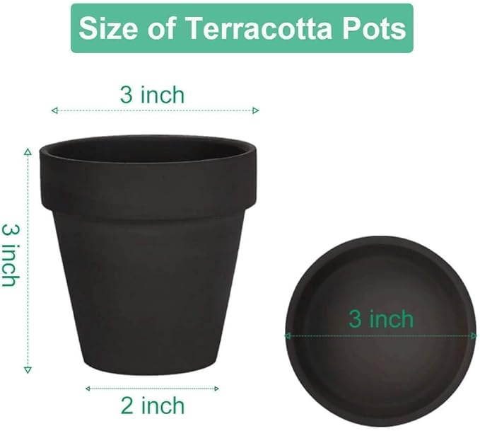 vensovo 3 inch Black Terracotta Clay Pots for Plants with Saucer - 12 Pack Small Terra Cotta Planter Great for Garden Windowsill Indoor & Outdoor Wedding Favors Gifts