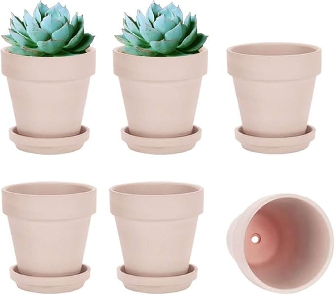vensovo Pink Terracotta & Clay Pots with Saucer - 6 Pack 5 Inch Terra Cotta Pot Ceramic Pottery Planter Cactus Flowerpots Drainage Hole, Great for Plants, Crafts and Wedding Favor