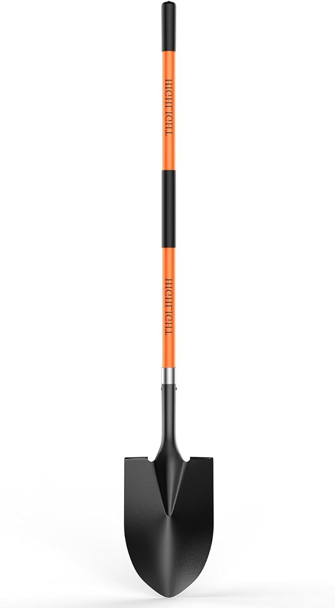HIGHLIGHT Spade, Heavy Duty Gardening Shovel, Garden Shovel 56 inch for Digging, Round Shovel with D-Handle, for Garden,Beach, Snow, Fiberglass Handel, Orange