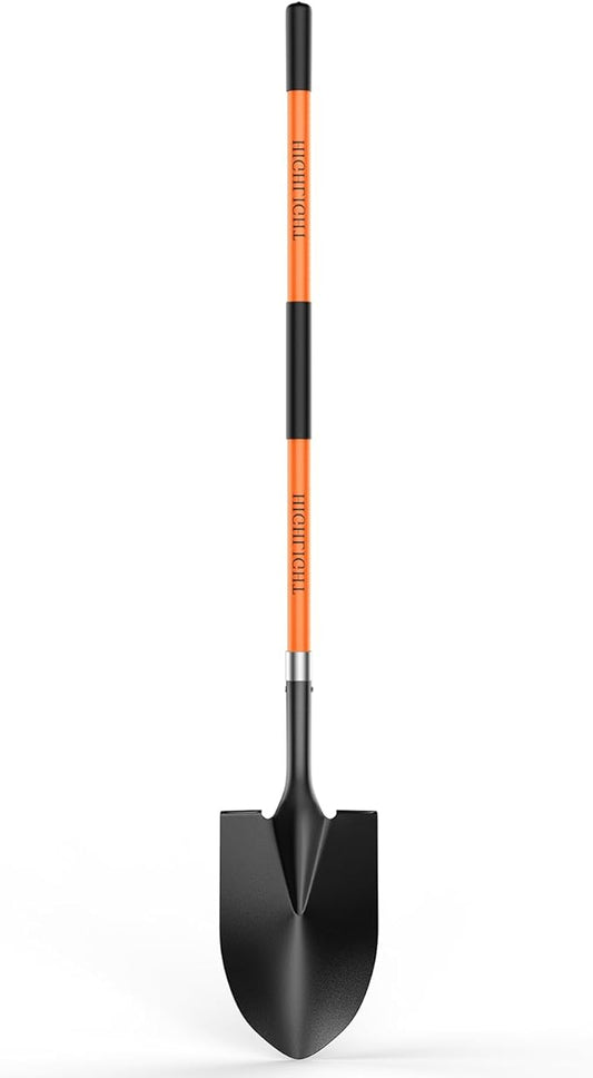 HIGHLIGHT Spade, Heavy Duty Gardening Shovel, Garden Shovel 56 inch for Digging, Round Shovel with D-Handle, for Garden,Beach, Snow, Fiberglass Handel, Orange