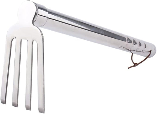 Stainless Steel Garden Cultivator Metal Hand Weather Resistant Hand Tool 15-Inch Lightweight 4 prongs Rake for Weeding Seeding Turning Soil