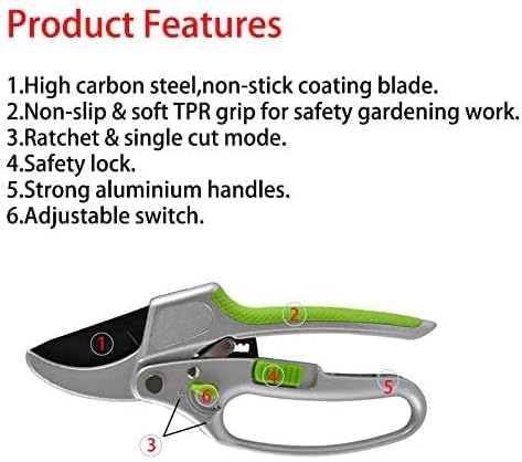 Garden Guru Ratchet Hand Pruning Shears - 2 in 1 Professional Garden Clippers with Ergonomic Grip - Makes Tough Cuts Easy (4 Pack)