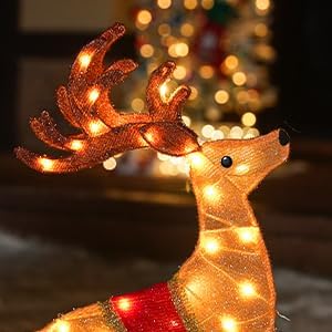 Hykolity 2.5D Santa Sleigh Ride Iron Outdoor Christmas Decoration, 170 Warm White LEDs with UL Transformer, Stained-Glass Fabric Figures Yard Decor