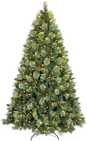 Kadunmina 5ft Prelit Christmas Tree, Artificial Carolina Pine Christmas Tree with 290 Warm White Lights, Pine Cones, 647 Branch Tips and Metal Stand for Home, Office, Holiday Party Decoration