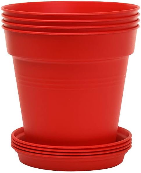 Mintra Home Garden Pots 4pk - Flowers, Herbs, Plants, Indoor, Outdoor, Colorful, Wholesale, Bulk (Red, 13cm Diameter (5in))