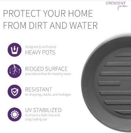 Crescent Garden Universal Round Planter Saucer, Heavy Duty Drainage Dish for Plant Pots, Extra Large Plant Dishes Saucer, Indoor & Outdoor Plant Tray - Slate (23 inch Inner, 25.5 inch Outer Diameter)