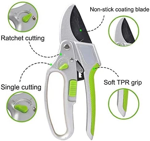 Garden Guru Ratchet Hand Pruning Shears - 2 in 1 Professional Garden Clippers with Ergonomic Grip - Makes Tough Cuts Easy (4 Pack)